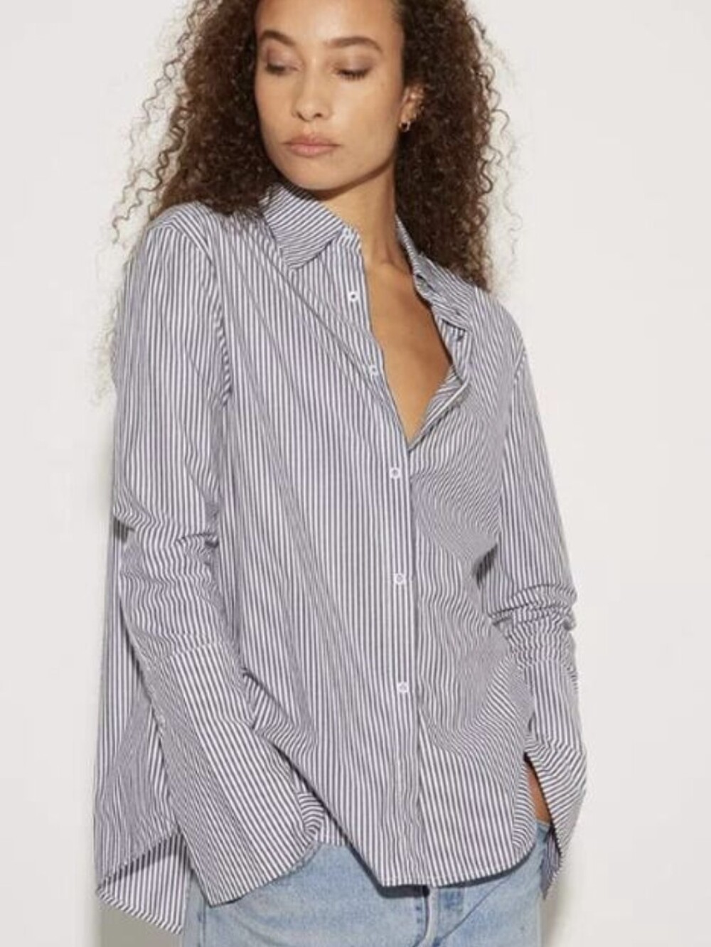 Misha Nonoo Husband Shirt Black & White Stripe Silver Studs Large Meghan Markle